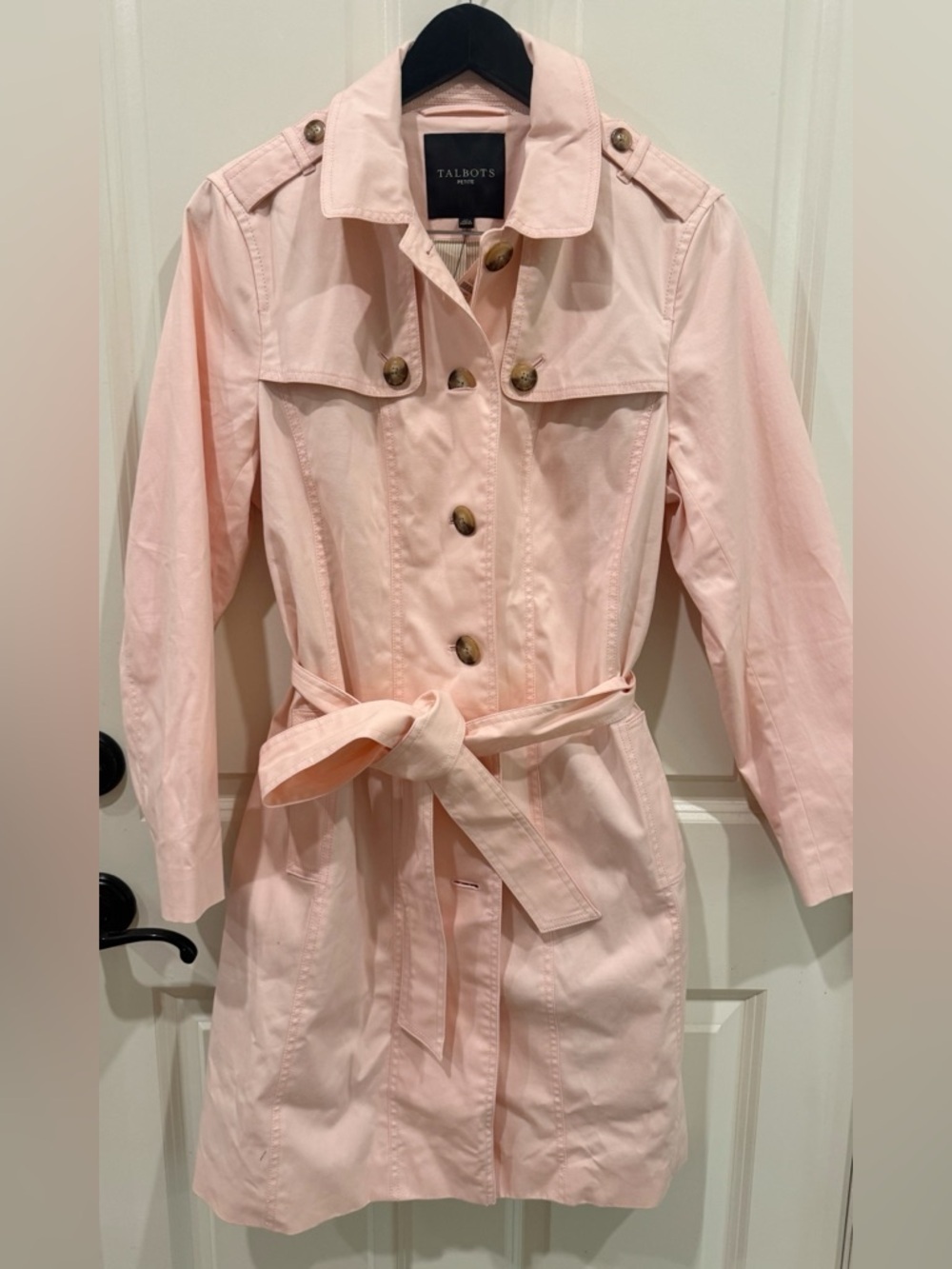 BNWT Talbots Polished Trench Coat Pale Pink size Large Petite $189 - Picture 5 of 8